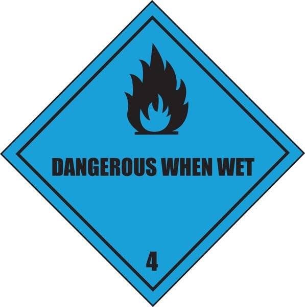 Fare forudvikling af brandfarlige gasser i kontakt med vand skilt