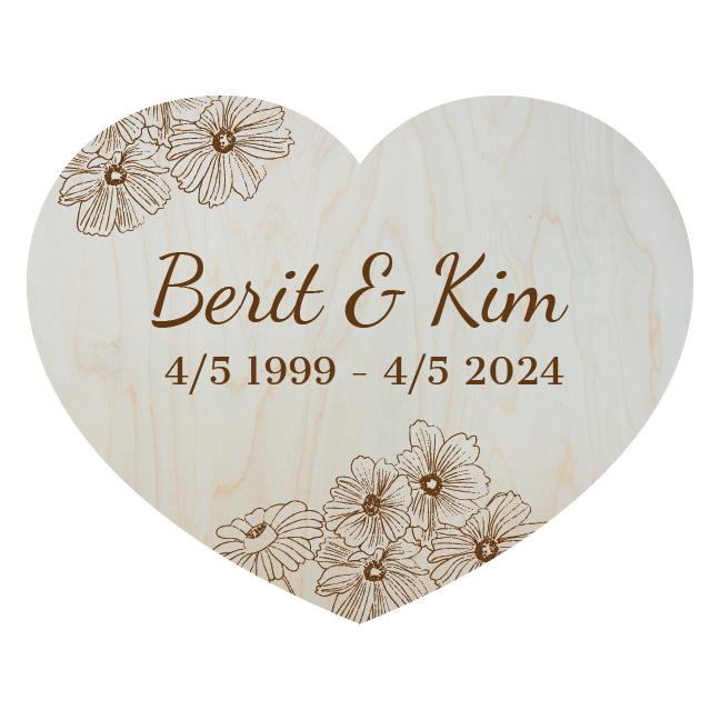 Bryllupshjerte skilt wood flowers