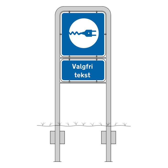 Komplet skiltesæt - Elbil skilte m. galge (blå) 50x50 og 50x25 cm