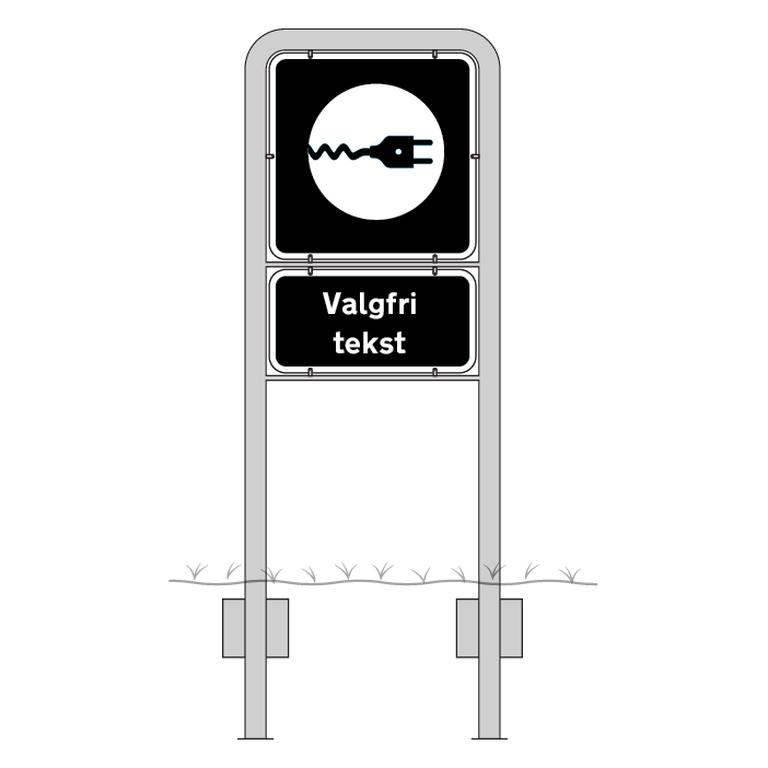Komplet skiltesæt - Elbil skilte m. galge (sort) 50x50 og 50x25 cm
