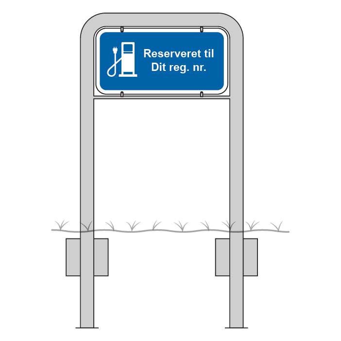 Komplet skiltesæt - Elbil reserveret skilt m. galge (blå) 50x25 cm
