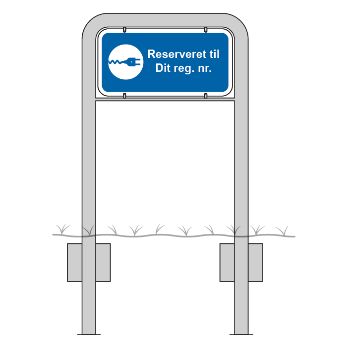 Komplet skiltesæt - El lader reserveret skilt m. galge (blå) 50x25 cm