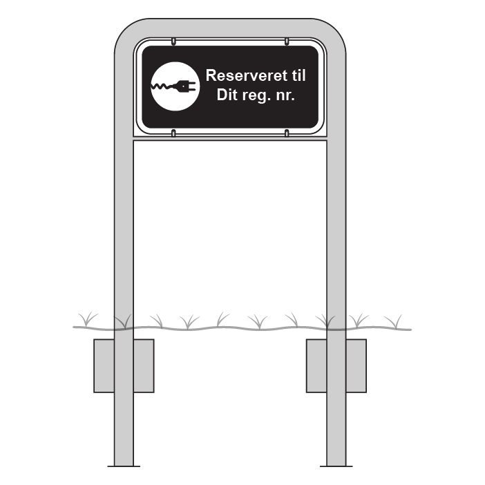 Komplet skiltesæt - El lader reserveret skilt m. galge (sort) 50x25 cm