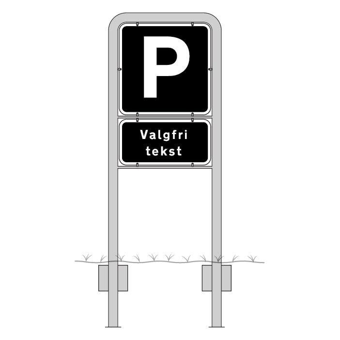 Komplet skiltesæt - Parkerings skilte m. galge (sort) 50x50 cm og 50x25 cm