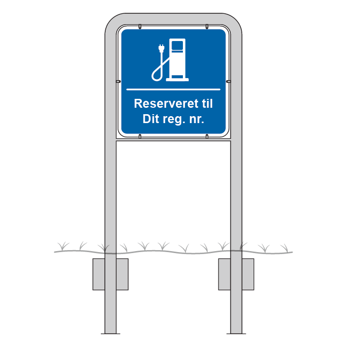 Komplet skiltesæt - El ladestation reg. nr. skilte m. galge (blå) 50x50 cm