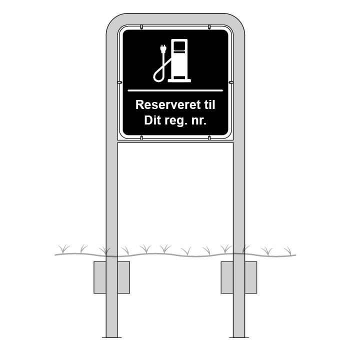 Komplet skiltesæt - El ladestation reg. nr. skilte m. galge (sort) 50x50 cm