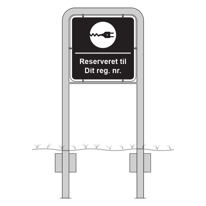 Komplet skiltesæt - El ladestik reg. nr. skilte m. galge (sort) 50x50 cm