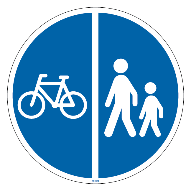 D26,2 - Delt sti til cyklister til venstre og gående til højre skilt