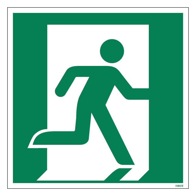 E002 Nødudgang til højre flugtvej skilt
