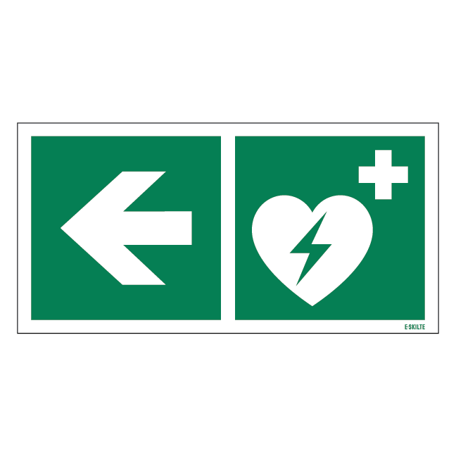 Hjertestarter til venstre skilt