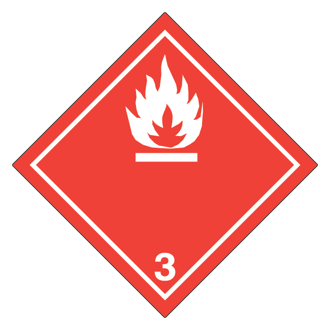 Brandfarlige væsker, klasse 3 fareseddel i hvid