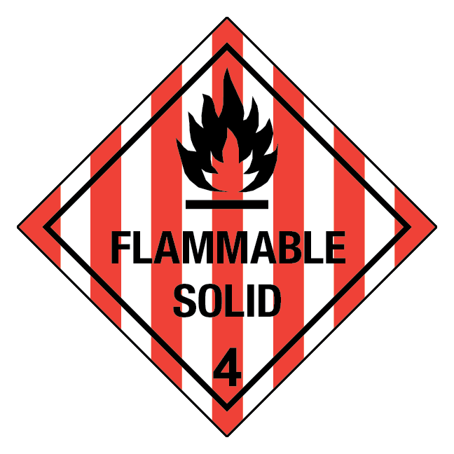 Flammable solid, klasse 4 fareseddel