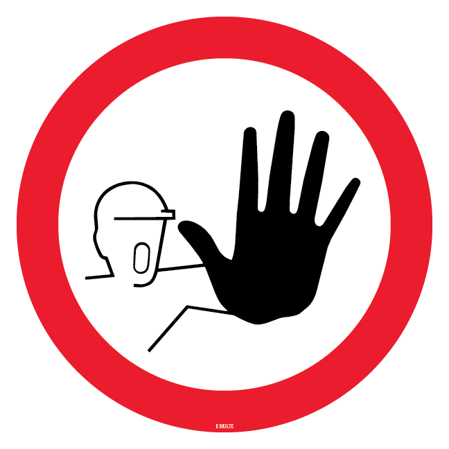 Ingen adgang skilt - arbejdsmand med hånd