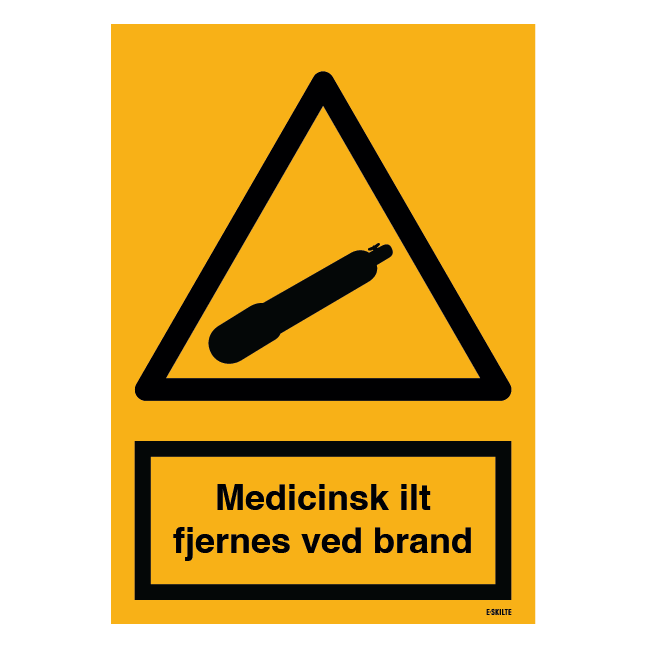 Advarselsskilt - Medicinsk ilt fjernes ved brand