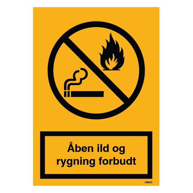 Åben ild og rygning forbudt skilt