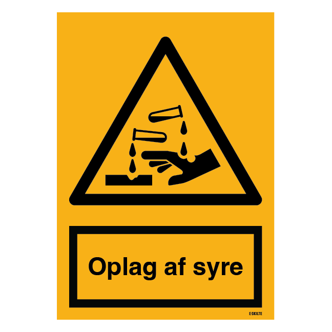 Oplag af syre advarselsskilt