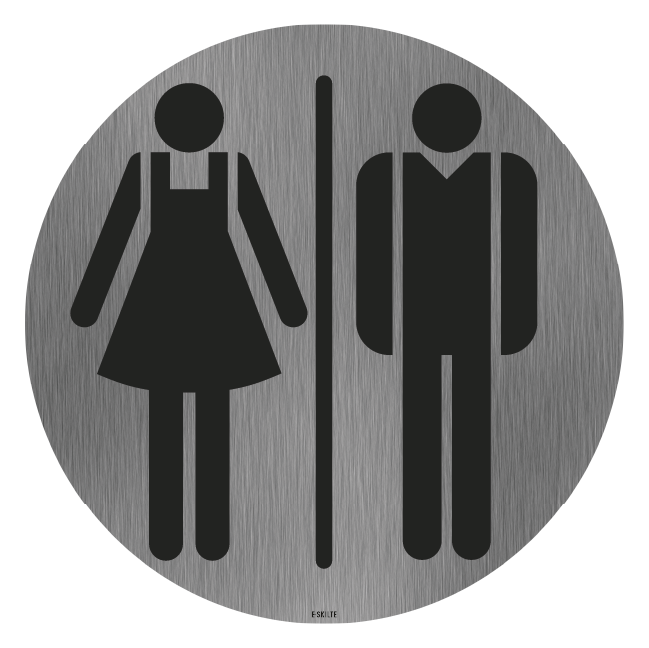 Dame mand toiletskilt rundt på børstet stålfolie Skilt