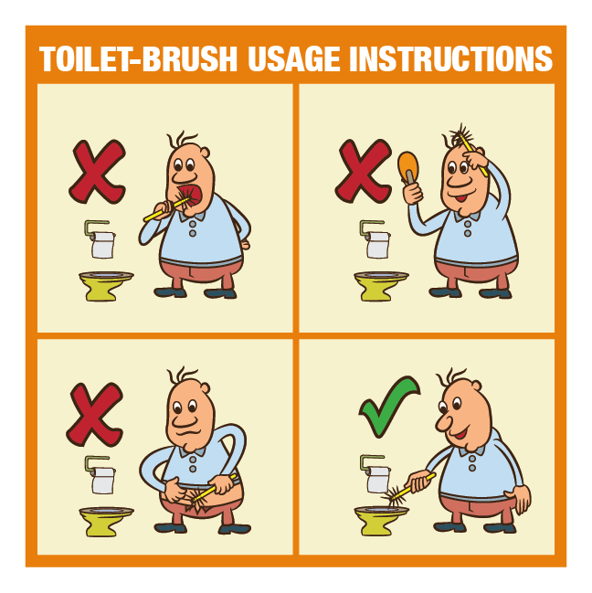 TOILET BRUSH USAGE. Bygningsskilt