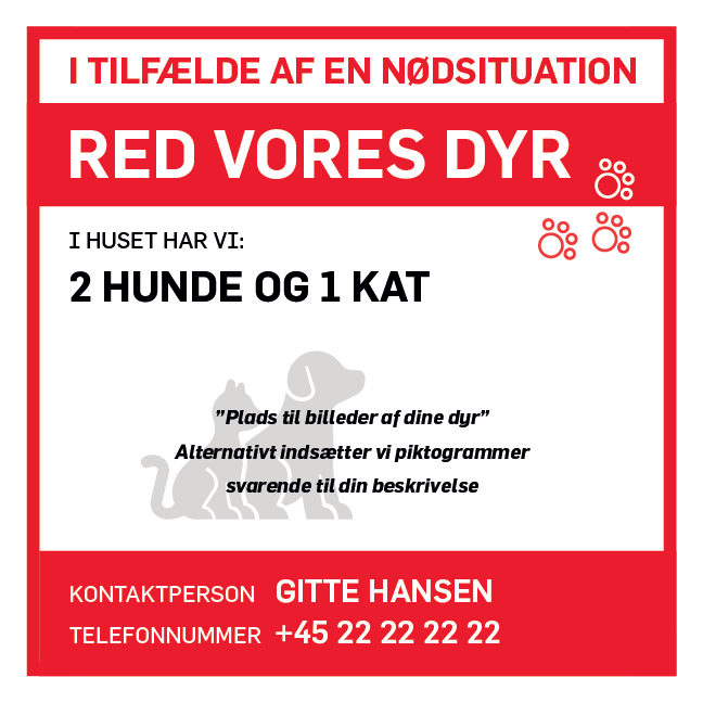 I tilfælde af en nødsituation Red vores dyr Skilt