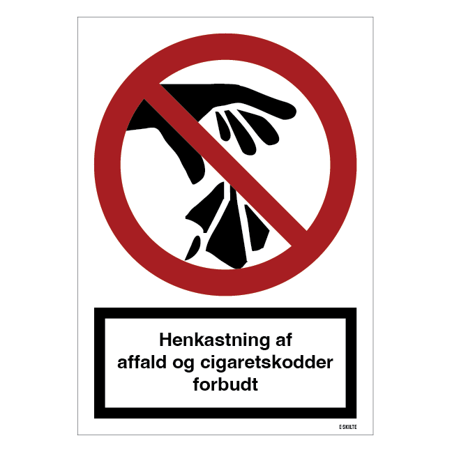 Henkastning af affald og cigaretskodder forbudt.Forbudsskilt