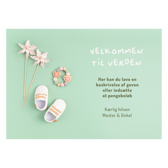 Gavekort baby barnedåb Velkommen til verden