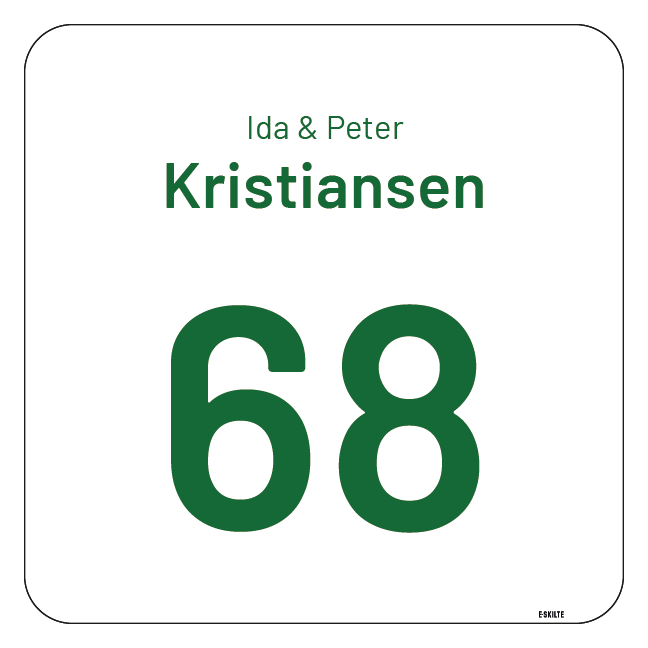 Skilt med husnummer og navn Grønt