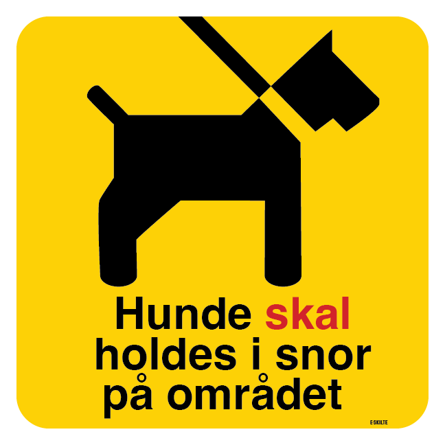 Hunde skal holdes i snor på området. Hundeskilt