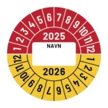 Kalibreringsmærker for 2024-2025 i blå og rød med navn, Selvklæbende, Ø30mm