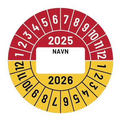 Kalibreringsmærker for 2024-2025 i blå og rød med navn, Selvklæbende, Ø30mm