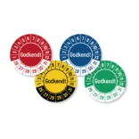 Kalibreringsmærker med 'Godkendt' i flere farver, Selvklæbende, Ø30mm