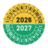Kalibreringsmærker for 2025-2026 i rød og gul, Selvklæbende, Ø30mm