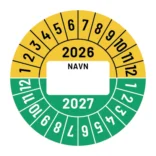 Kalibreringsmærker for 2025-2026 i rød og gul med navn, Selvklæbende, Ø30mm