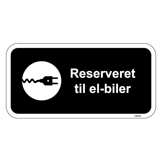 Reserveret til el-biler sort oplader skilt