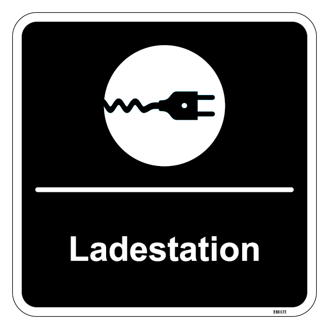 Ladestation sort kvadratisk oplader skilt