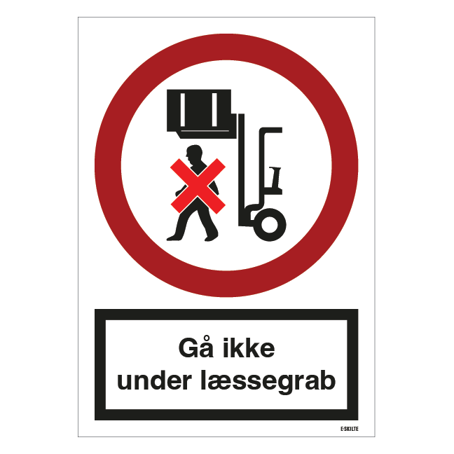 Gå ikke under læssegrab skilt til landbrug