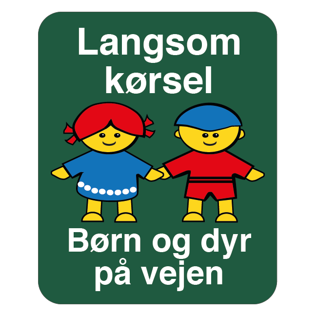 Langsom kørsel Børn og dyr på vejen Skilt