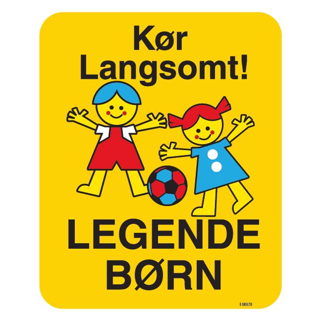 Kør langsomt legende børn. Legendebørnskilt