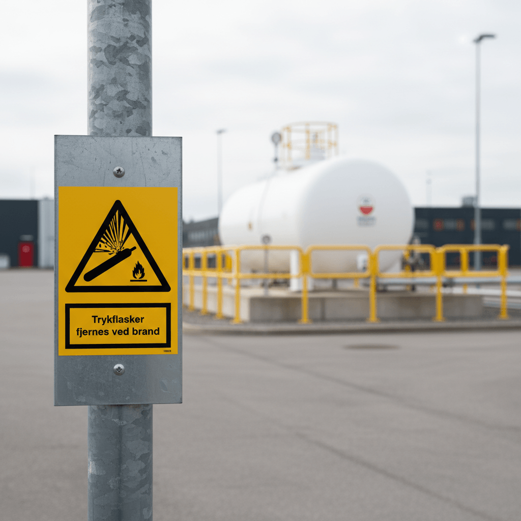 Trykflasker fjernes ved brand Advarselsskilt - Billede 7