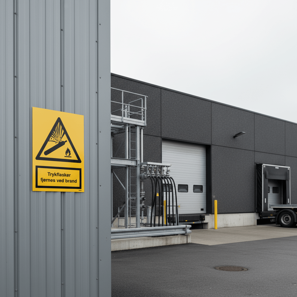 Trykflasker fjernes ved brand Advarselsskilt - Billede 3