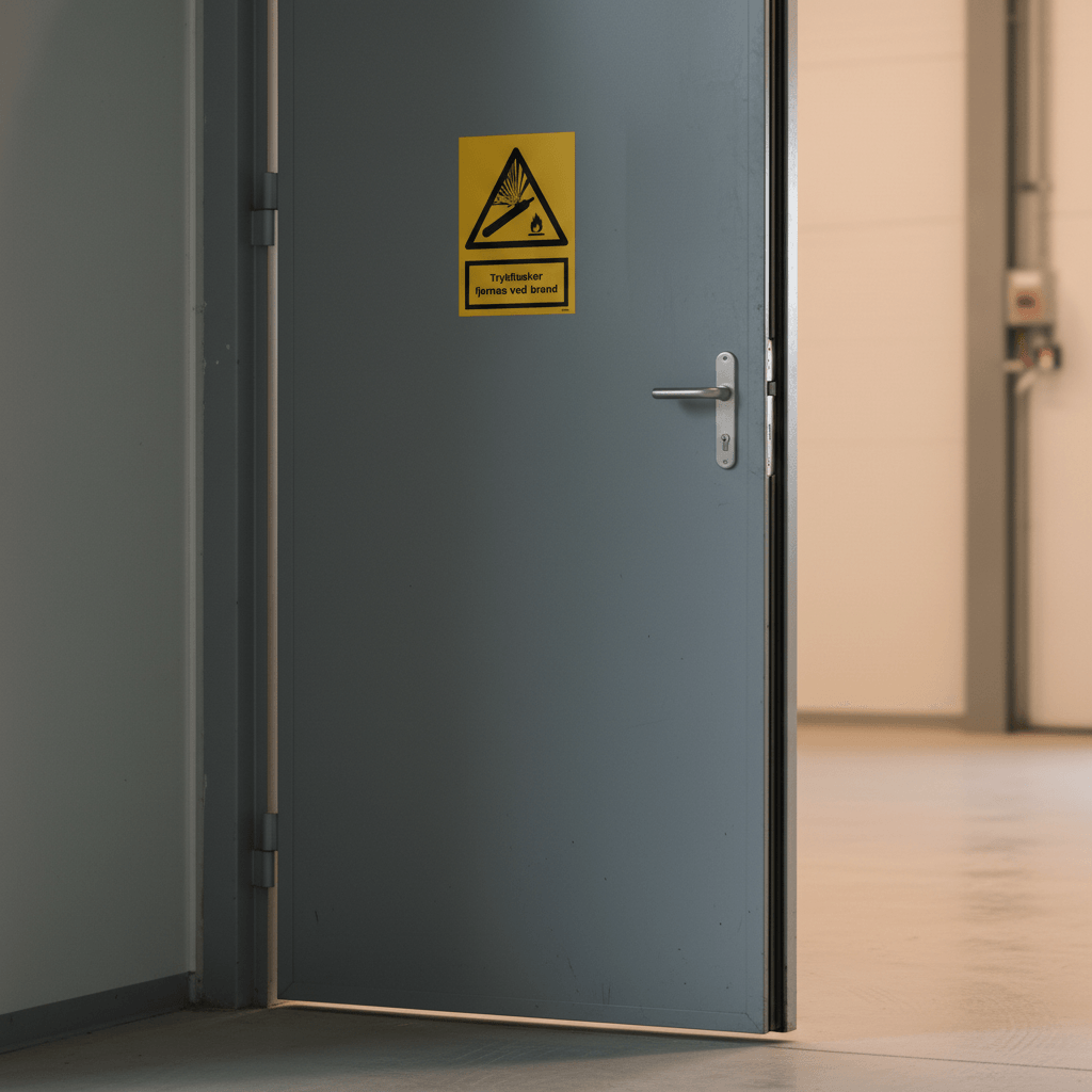 Trykflasker fjernes ved brand Advarselsskilt - Billede 5