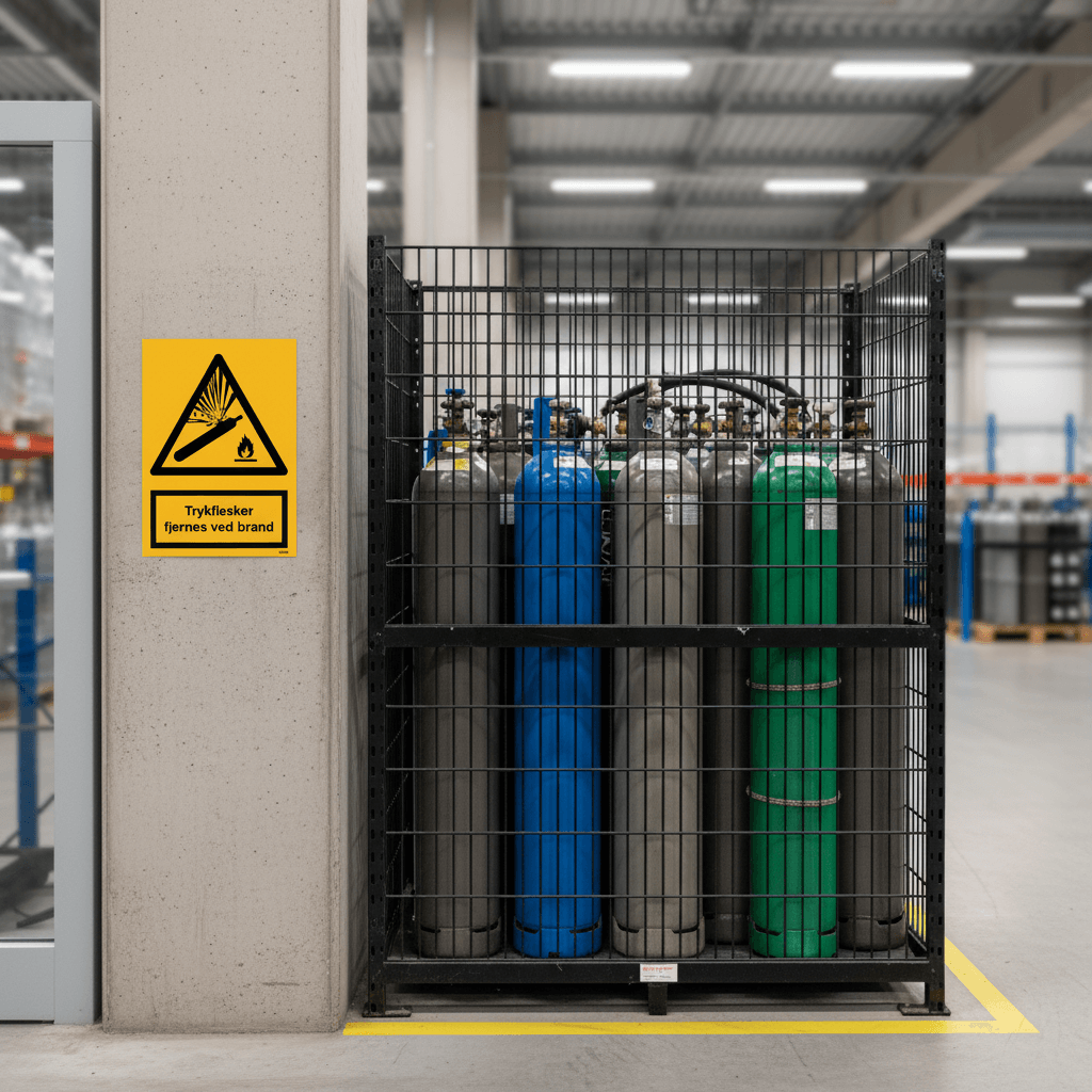 Trykflasker fjernes ved brand Advarselsskilt - Billede 6