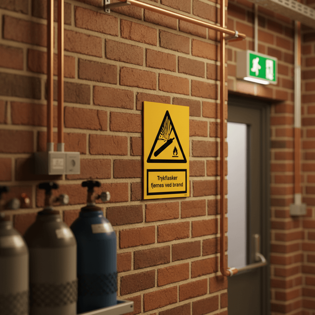 Trykflasker fjernes ved brand Advarselsskilt - Billede 9