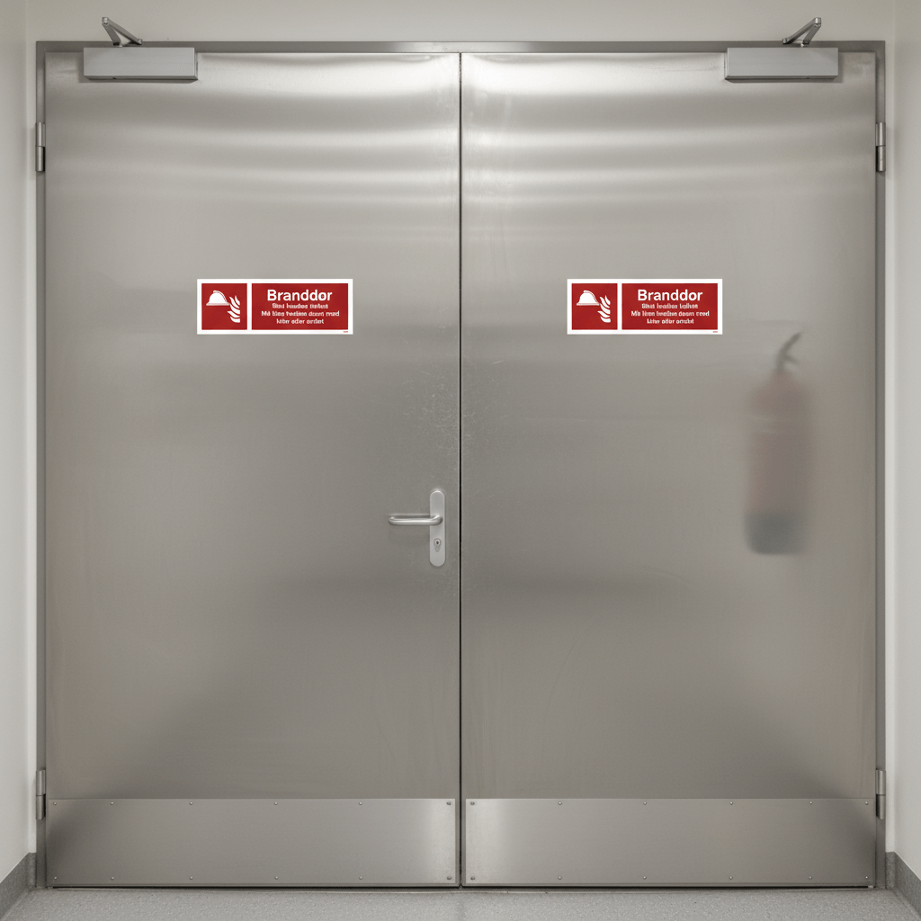 Branddør Skal holdes lukket, Må ikke holdes åben, med kiler eller andet skilt - Billede 6