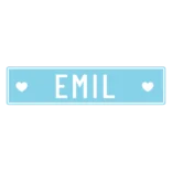 Baby nummerplade skilt til barnevogn med navn - lyseblå med hjerter