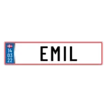 DK nummerplade skilt / fødselstavle til barnevogn med navn og fødselsdato