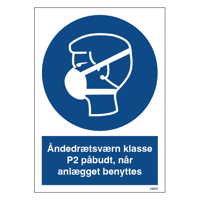 Åndedrætsværn klasse P2 påbudt, når anlægget benyttes: Påbudsskilt