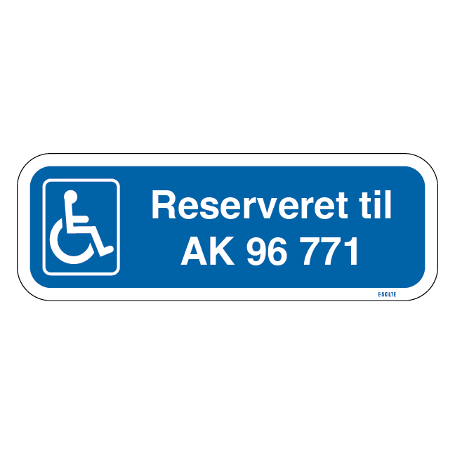 Handicap parkeringsskilt reserveret til nummerplade skilt