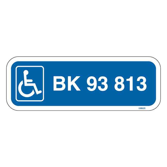 Parkeringsskilt - Handicapskilt med nummerplade / registeringsnummer