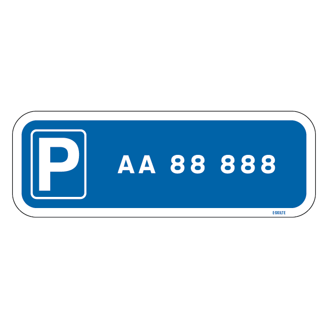 Parkeringsskilt med nummerplade / registeringsnummer