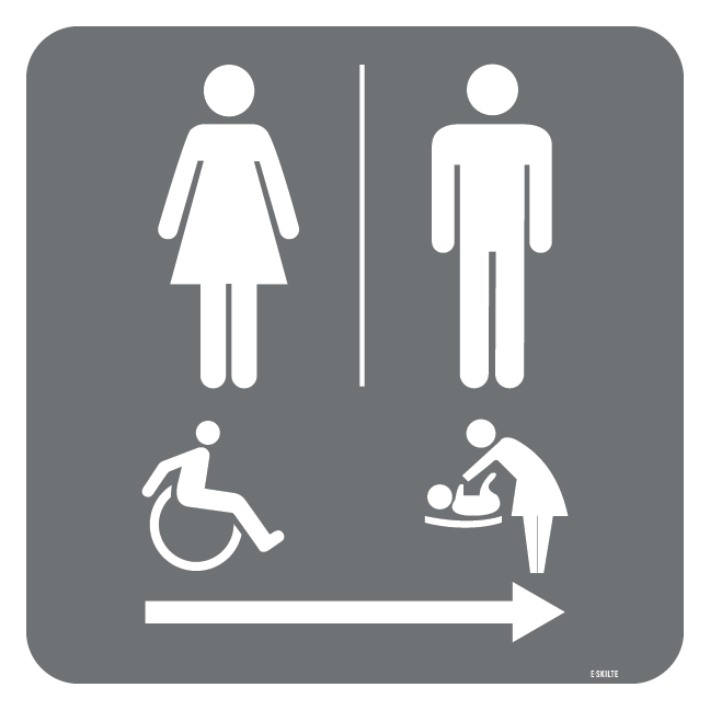 Toilet alle med pil. Piktogram skilt